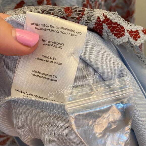 GANNI Blue Red Floral Lace Mockneck Long Sleeve Formal Mini Dress Comfy Event S - Picture 11 of 16